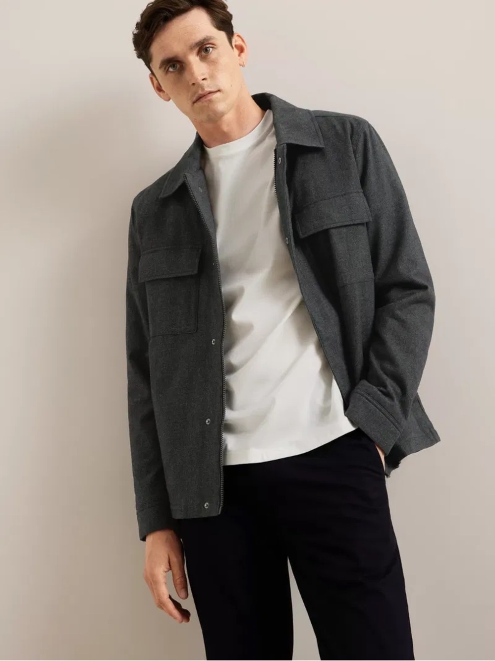 Kin brushed cotton utility jacket size medium minimalist soft gray classic